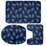 Teal And Purple Dragonfly Pattern Print 3 Piece Bath Mat Set