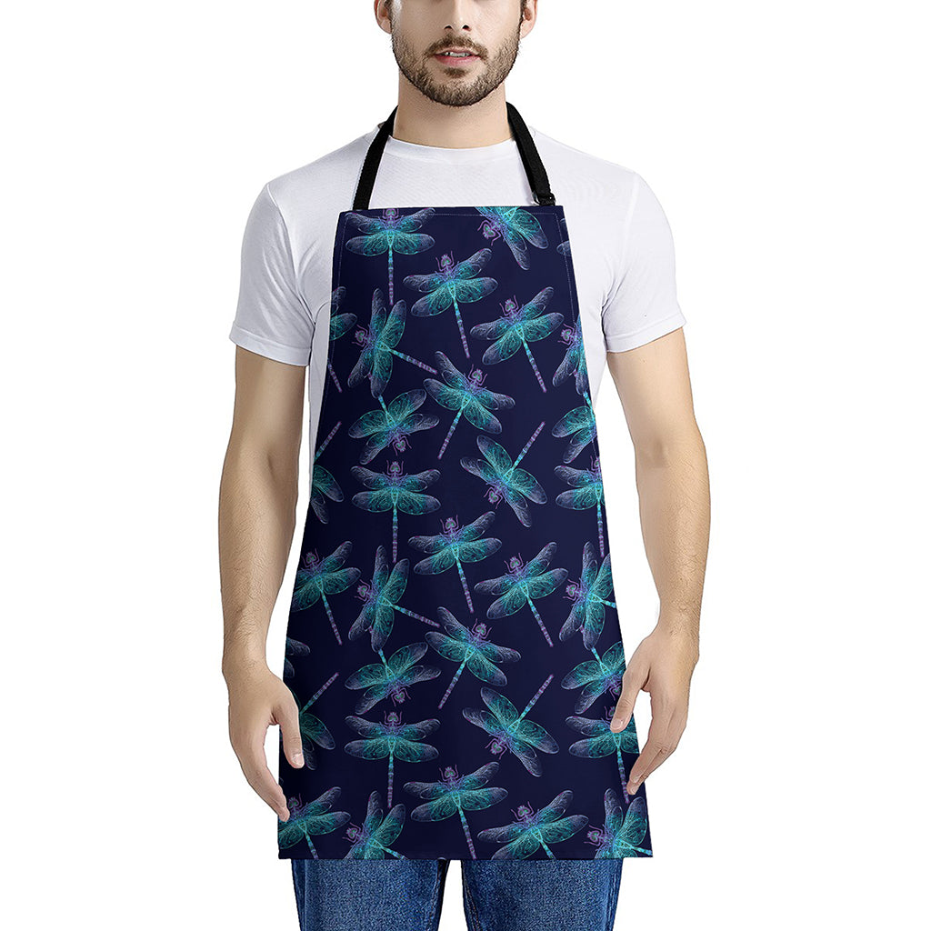 Teal And Purple Dragonfly Pattern Print Apron