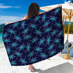 Teal And Purple Dragonfly Pattern Print Beach Sarong Wrap