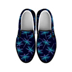 Teal And Purple Dragonfly Pattern Print Black Slip On Shoes