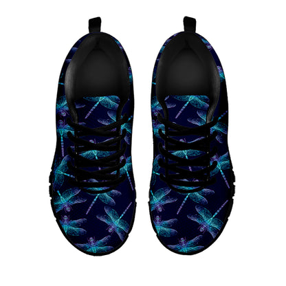 Teal And Purple Dragonfly Pattern Print Black Sneakers