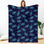 Teal And Purple Dragonfly Pattern Print Blanket