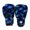 Teal And Purple Dragonfly Pattern Print Boxing Gloves