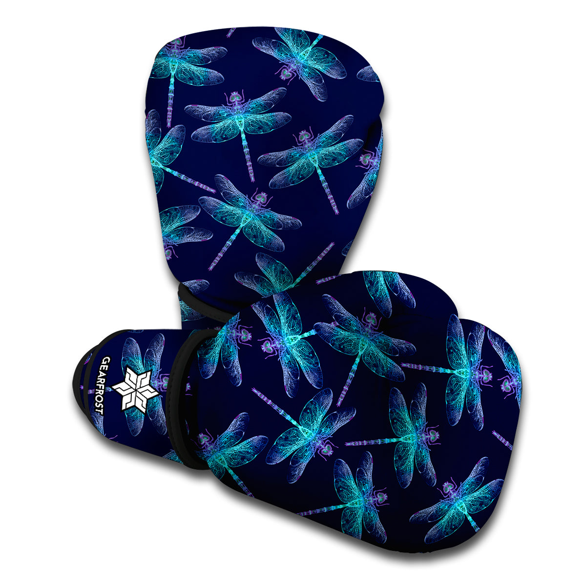 Teal And Purple Dragonfly Pattern Print Boxing Gloves