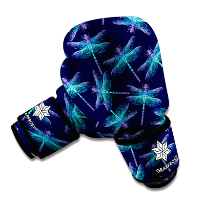 Teal And Purple Dragonfly Pattern Print Boxing Gloves