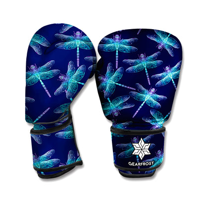 Teal And Purple Dragonfly Pattern Print Boxing Gloves