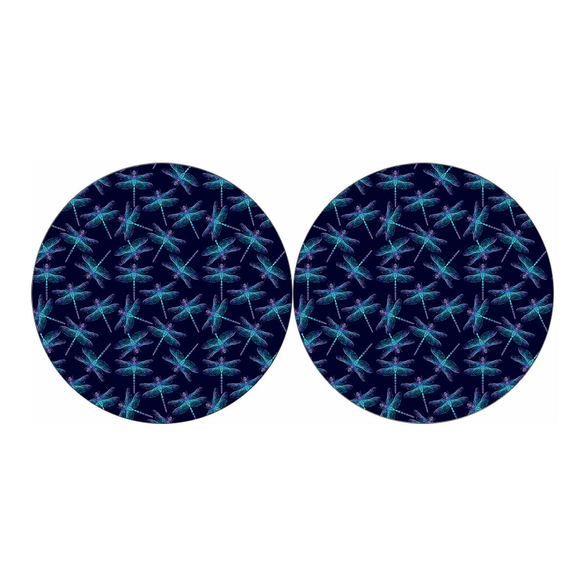 Teal And Purple Dragonfly Pattern Print Car Coasters