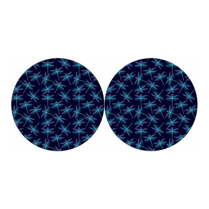 Teal And Purple Dragonfly Pattern Print Car Coasters