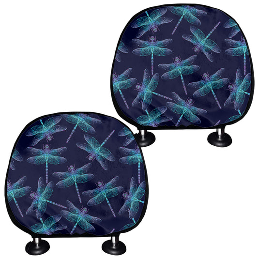 Teal And Purple Dragonfly Pattern Print Car Headrest Covers