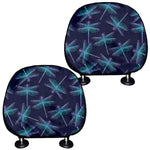 Teal And Purple Dragonfly Pattern Print Car Headrest Covers