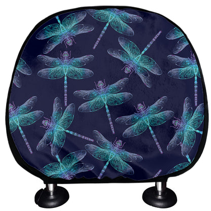 Teal And Purple Dragonfly Pattern Print Car Headrest Covers