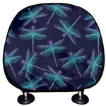 Teal And Purple Dragonfly Pattern Print Car Headrest Covers
