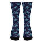 Teal And Purple Dragonfly Pattern Print Crew Socks