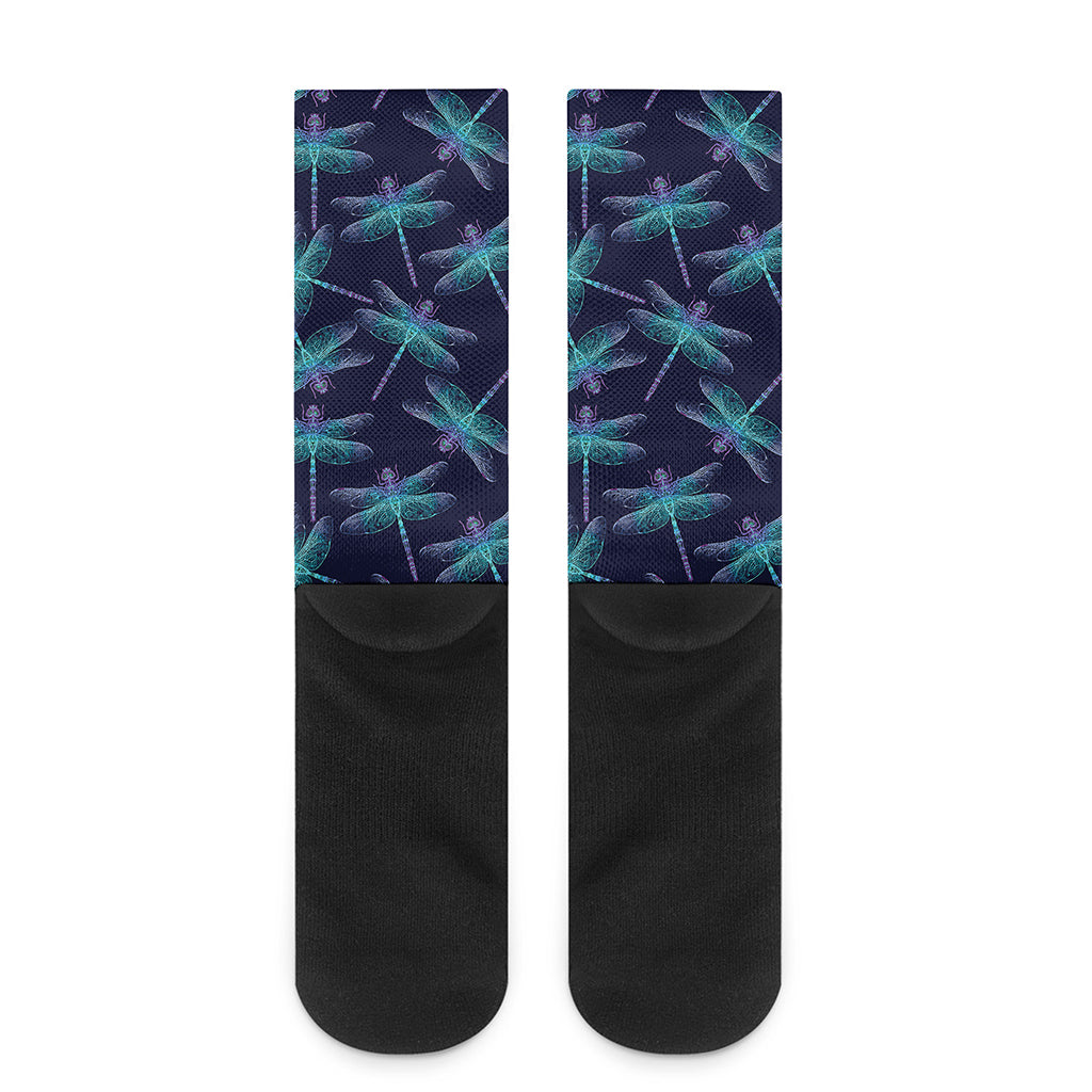 Teal And Purple Dragonfly Pattern Print Crew Socks