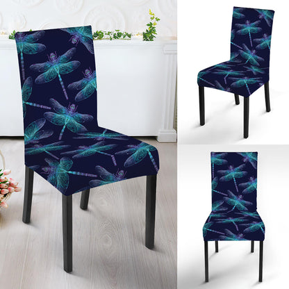Teal And Purple Dragonfly Pattern Print Dining Chair Slipcover