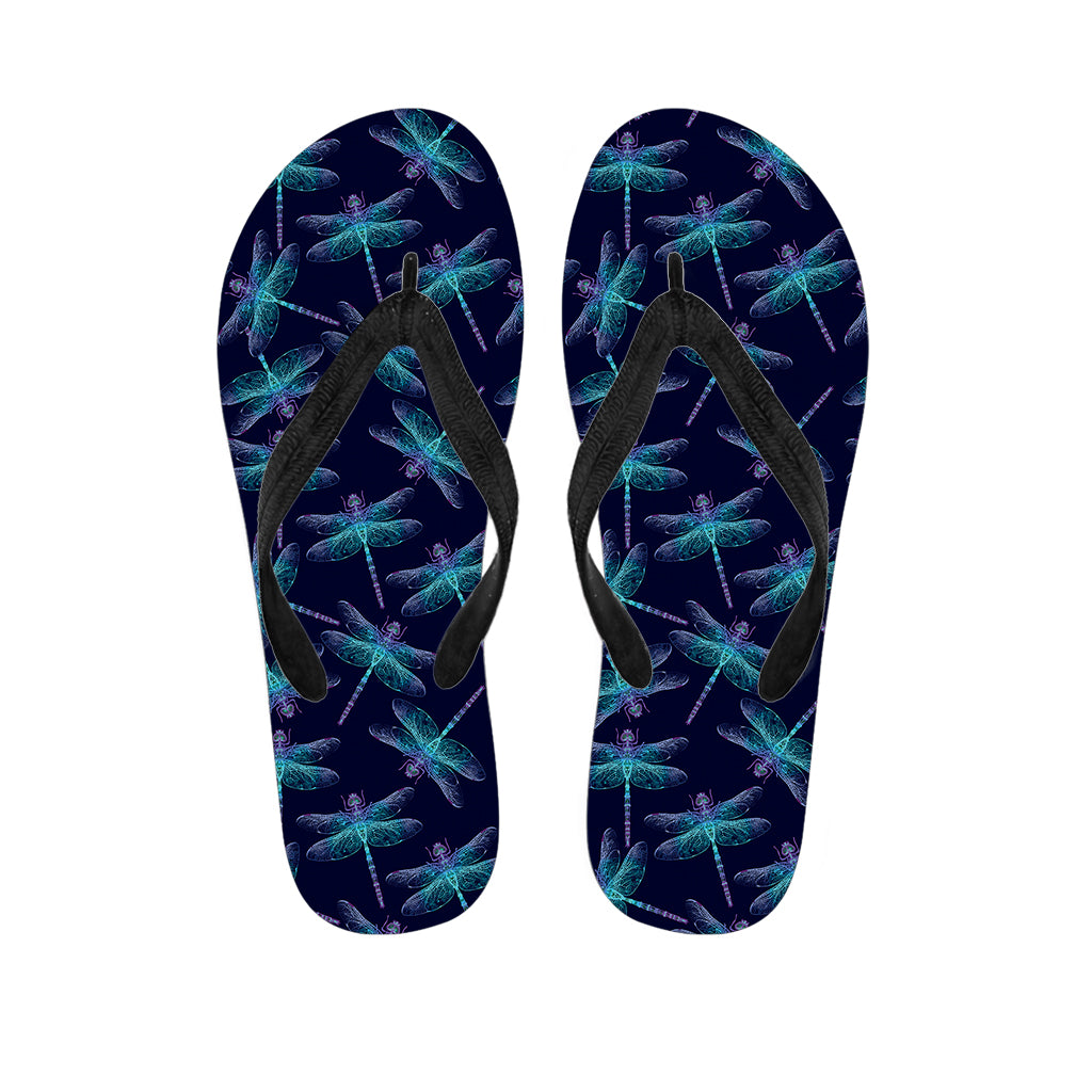 Teal And Purple Dragonfly Pattern Print Flip Flops