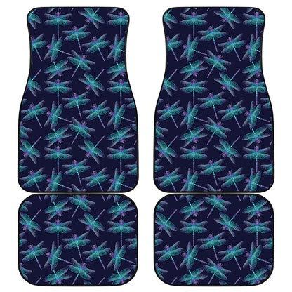 Teal And Purple Dragonfly Pattern Print Front and Back Car Floor Mats