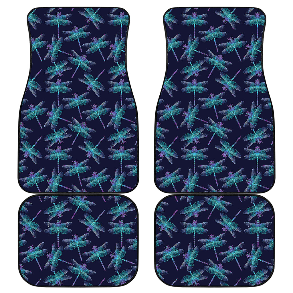 Teal And Purple Dragonfly Pattern Print Front and Back Car Floor Mats