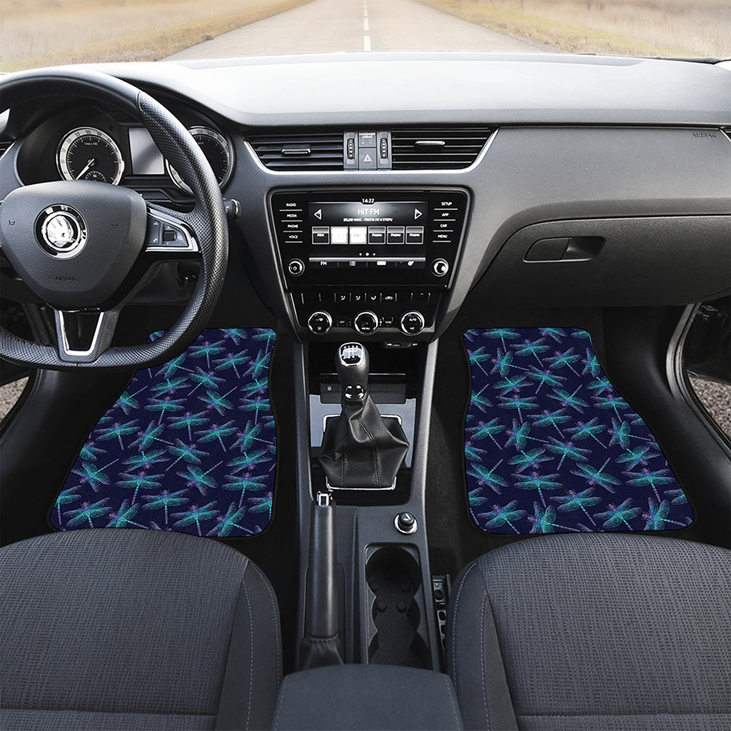 Teal And Purple Dragonfly Pattern Print Front and Back Car Floor Mats