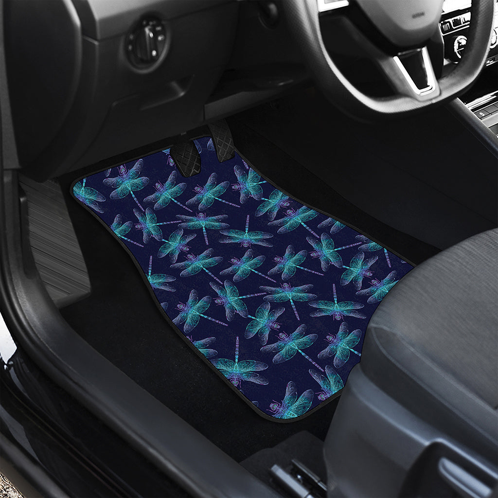 Teal And Purple Dragonfly Pattern Print Front and Back Car Floor Mats