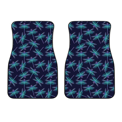 Teal And Purple Dragonfly Pattern Print Front Car Floor Mats