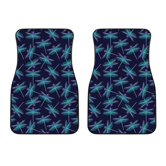 Teal And Purple Dragonfly Pattern Print Front Car Floor Mats