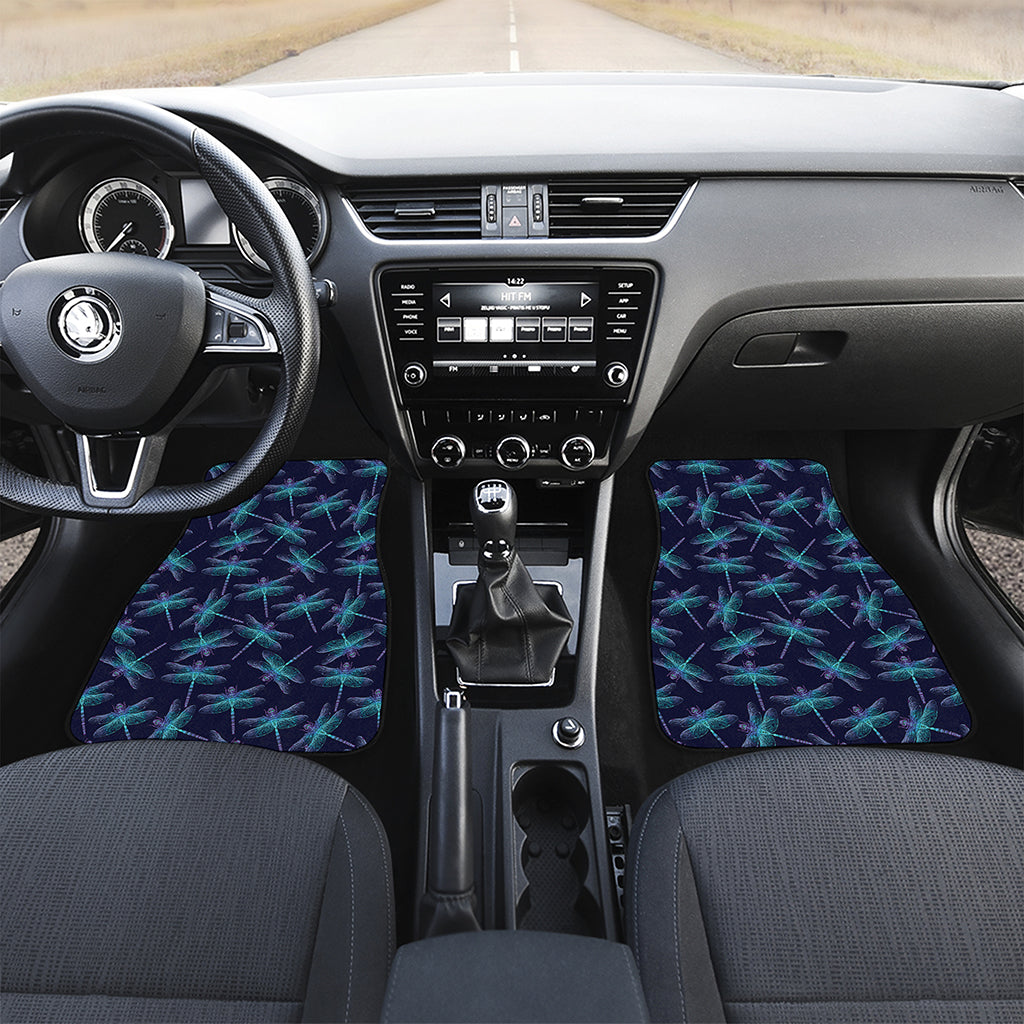 Teal And Purple Dragonfly Pattern Print Front Car Floor Mats