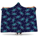 Teal And Purple Dragonfly Pattern Print Hooded Blanket