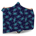 Teal And Purple Dragonfly Pattern Print Hooded Blanket