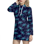 Teal And Purple Dragonfly Pattern Print Hoodie Dress