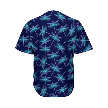 Teal And Purple Dragonfly Pattern Print Men's Baseball Jersey