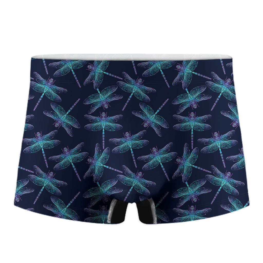 Teal And Purple Dragonfly Pattern Print Men's Boxer Briefs