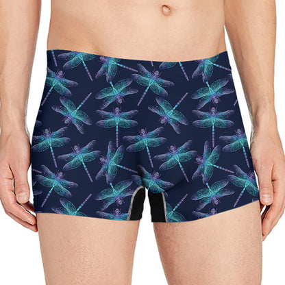 Teal And Purple Dragonfly Pattern Print Men's Boxer Briefs