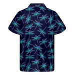 Teal And Purple Dragonfly Pattern Print Men's Short Sleeve Shirt