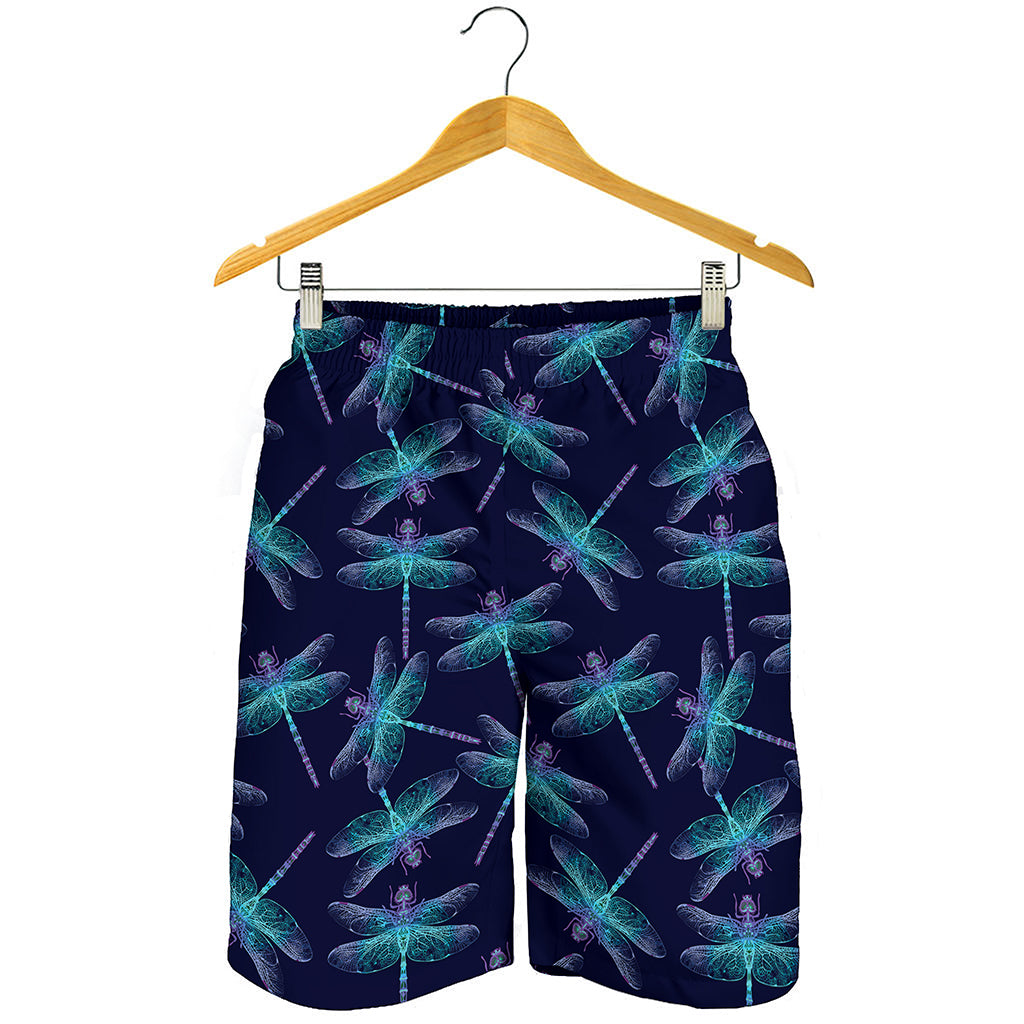 Teal And Purple Dragonfly Pattern Print Men's Shorts