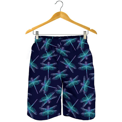 Teal And Purple Dragonfly Pattern Print Men's Shorts