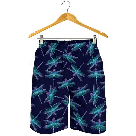 Teal And Purple Dragonfly Pattern Print Men's Shorts
