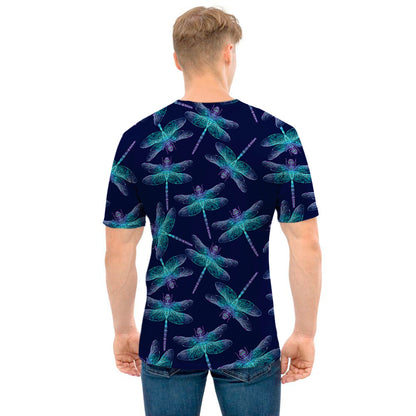 Teal And Purple Dragonfly Pattern Print Men's T-Shirt