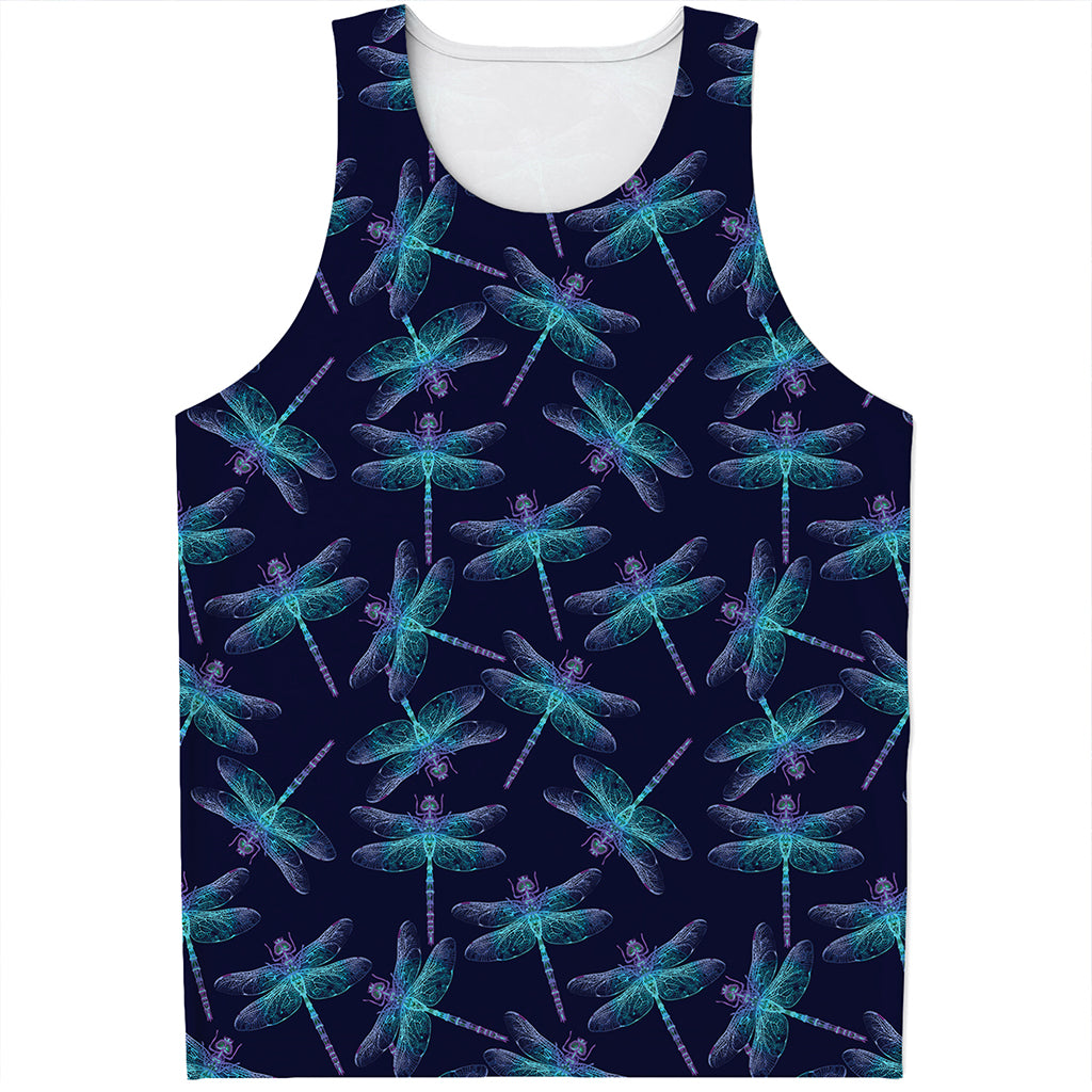 Teal And Purple Dragonfly Pattern Print Men's Tank Top