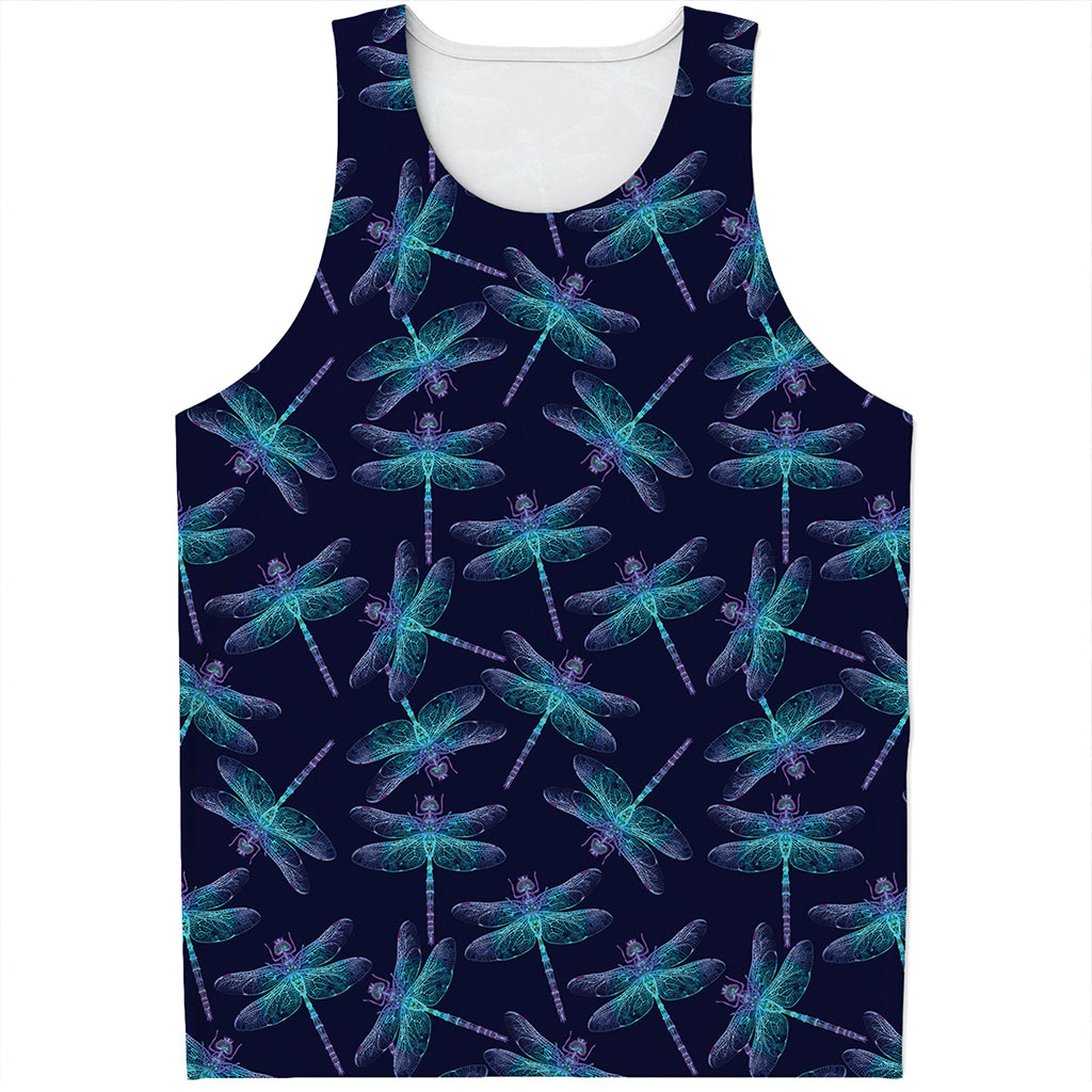 Teal And Purple Dragonfly Pattern Print Men's Tank Top