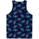 Teal And Purple Dragonfly Pattern Print Men's Tank Top