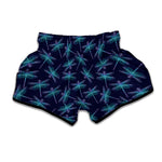 Teal And Purple Dragonfly Pattern Print Muay Thai Boxing Shorts
