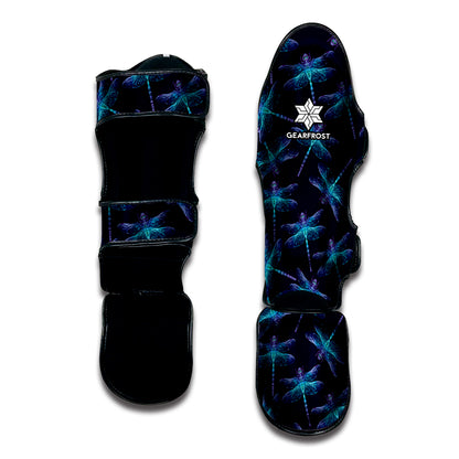 Teal And Purple Dragonfly Pattern Print Muay Thai Shin Guard