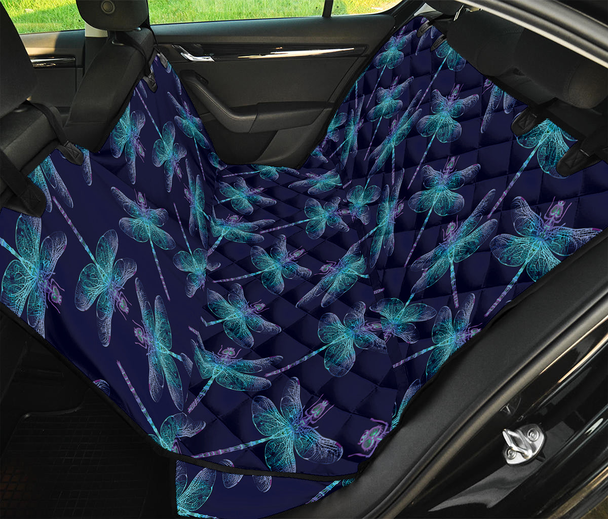 Teal And Purple Dragonfly Pattern Print Pet Car Back Seat Cover