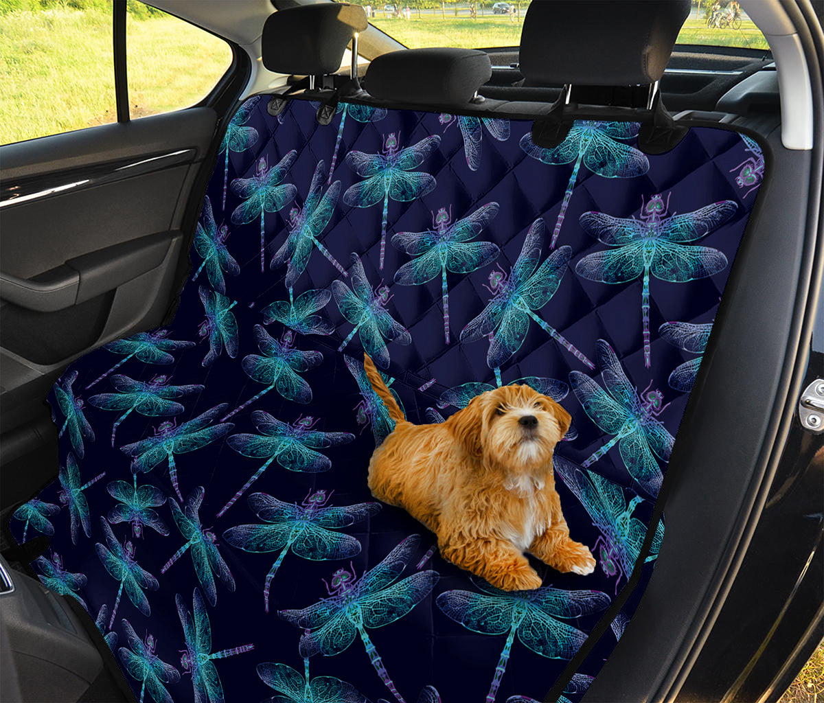 Teal And Purple Dragonfly Pattern Print Pet Car Back Seat Cover