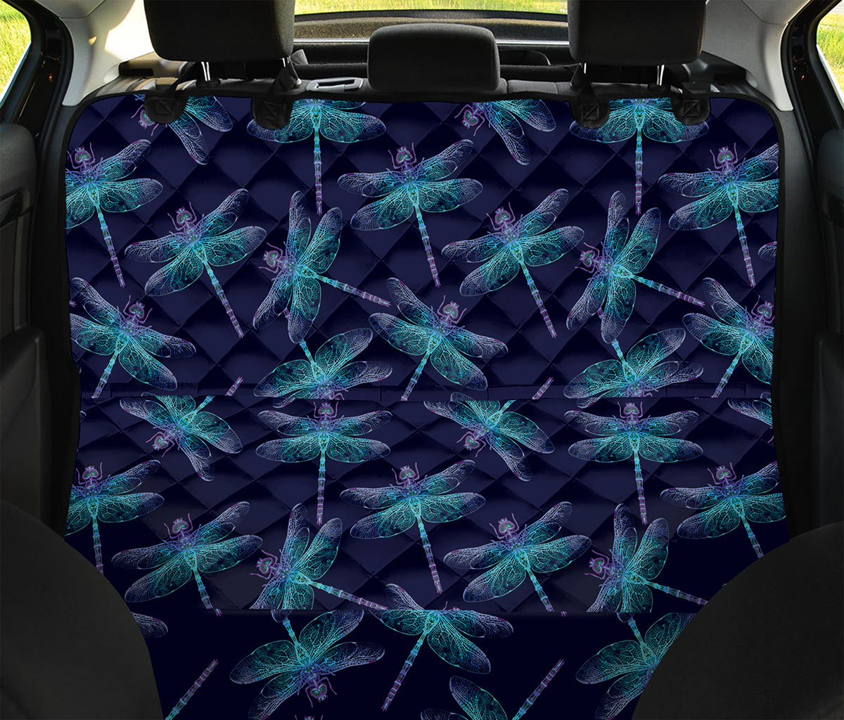 Teal And Purple Dragonfly Pattern Print Pet Car Back Seat Cover