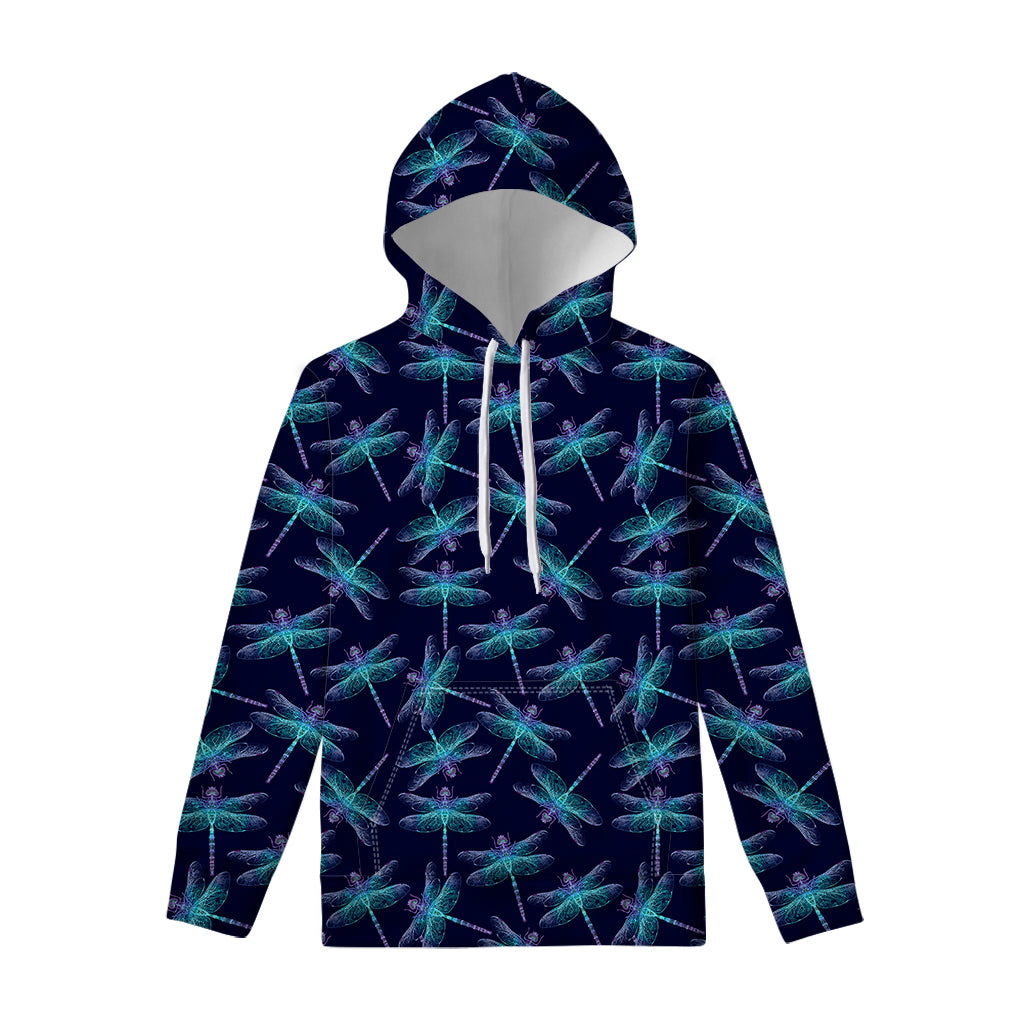 Teal And Purple Dragonfly Pattern Print Pullover Hoodie