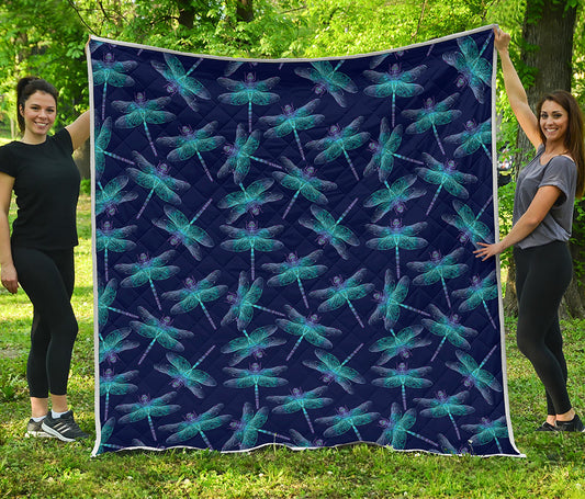 Teal And Purple Dragonfly Pattern Print Quilt