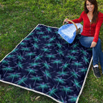 Teal And Purple Dragonfly Pattern Print Quilt