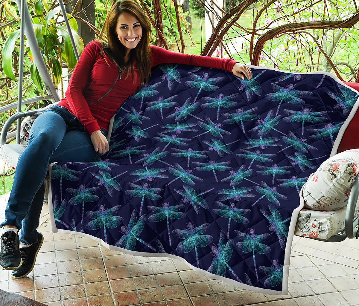 Teal And Purple Dragonfly Pattern Print Quilt